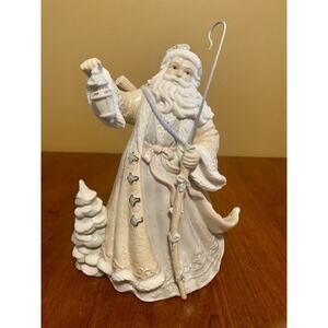 Vintage Porcelain Santa Claus Figurine Gold Trim 10.5” Tall Christmas Delights